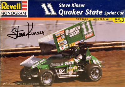 Photo of box for scale model #11 Quaker State sprint car driven by Steve Kinser.