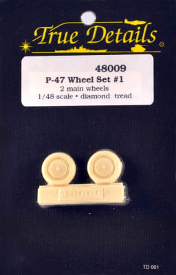 Photo of True Details package of scale model resin wheels for P-47 Thunderbolt plastic model kits.