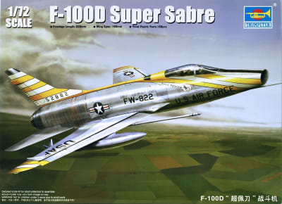 Photo box art illustration of F-100C Super Sabre flying high above the clouds.