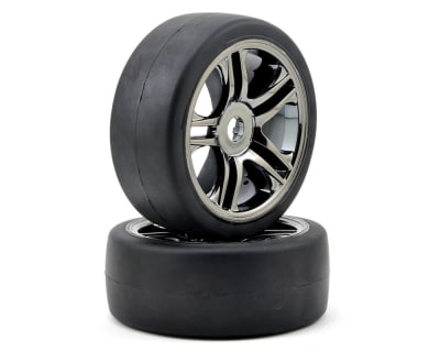 Traxxas Front Black Chrome Wheels & Belted S1 Slick Tires, Pre-Mounted (2)