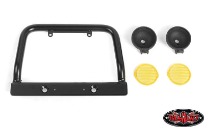 RC4WD Steel Push Bar Front Bumper with Flood Lights for RC4WD Gelande II 2015 Land Rover Defender D90 (Yellow)