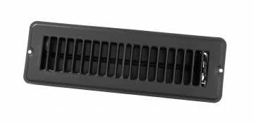 The JR Products 02-29135 is a 2" x 10" black, steel, dampered floor register designed specifically for RVs and mobile homes.