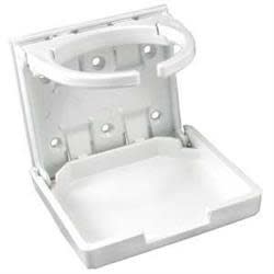 The JR Products 45624 White Adjustable Foldable Cup Holder is a compact, flushâ€‘mount drink holder made of durable ABS plastic. It folds flat to 4" Ã— 4" when not in use and securely holds cups, bottles, or mugs up to 44 fl. oz.
