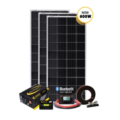 The Go Power! Solar Extreme Charging System (part number 83297) is a comprehensive off-grid power solution that provides 600 watts of solar energy and a 3,000-watt pure sine wave inverter/charger, ideal for RVs, cabins, and extensive off-grid setups.