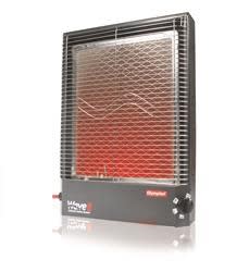 The Camco 57351 is an Olympian Wave 8 Catalytic Safety Heater, a portable or wall-mountable propane space heater designed for use in RVs and other vented areas. It operates silently without a fan or electricity and is highly efficient.