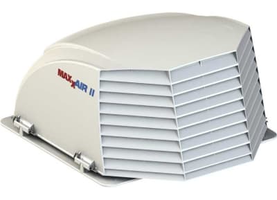 The Maxxair 00-933081 is a Maxx Air II RV roof vent cover designed to provide ventilation in all weather conditions, even rain. It features a solid one-piece, aerodynamic design and fits most standard 14" x 14" roof vents.