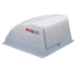 The Maxxair 00-933051 is a translucent white RV roof vent cover designed to allow air circulation and fan operation in all weather conditions without letting in rain.
