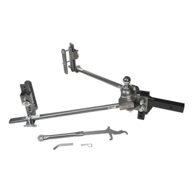 The Husky Center Line TS-PLUS Weight Distribution Hitch 33303 is a trunnion bar hitch that combines weight distribution and sway control in a single unit.