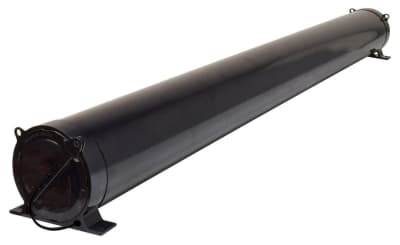 The Valterra A04-3460BK Adjustable EZ Hose Carrier, a sewer hose storage carrier for RVs. It is a black, telescoping tube that adjusts from 34 to 60 inches in length and can be mounted underneath an RV.