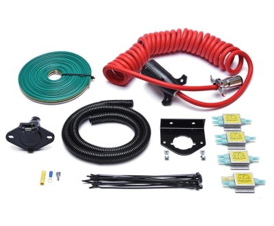 The Roadmaster Towed Vehicle Wiring Kit (part number 15267) is a universal kit that uses diodes to connect your RV's lighting signals (brakes, turn signals, and running lights) to your towed vehicle's taillights.