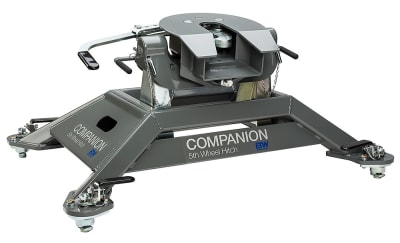 The B&W Companion 5th Wheel Hitch RVK3600 is a fixed-mount fifth-wheel hitch designed specifically for Ram trucks that have the OEM Towing Prep Package, also known as the "puck system". It is a two-piece, removable design.