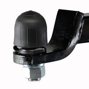 The Trailer Hitch Ball Cover 82-01-3221 is a 2-inch, black, tethered ball cover made by Fastway Trailer Products. It is designed to keep grease off of clothes and hands when the hitch is not in use, and its tether prevents it from getting lost.