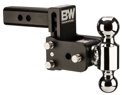 The B&W Tow & Stow Trailer Hitch Ball Mount (TS10033B) is a versatile, heavy-duty accessory that fits a 2-inch receiver on trucks and SUVs. It features two built-in balls (2" and 2-5/16"), an adjustable height, and a stowable design.