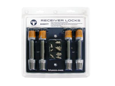 The Blue Ox BX88177 4-Lock Kit is designed to secure a Blue Ox tow bar to both the base plate on a towed vehicle and the receiver on the towing vehicle. This set includes two 1/2" locks and two 5/8" locks, all keyed alike for convenience.