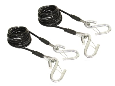 The Blue Ox BX88196 Coiled Towing Safety Cables are designed to provide a layer of backup security when flat towing a vehicle behind an RV. The kit includes two heavy-duty, aircraft-grade steel cables that are coiled.