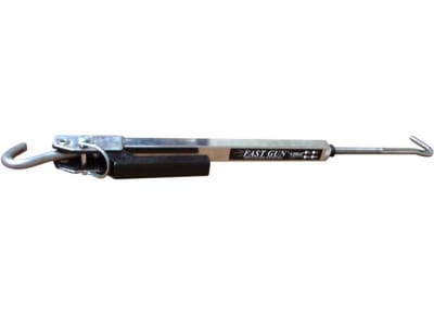 The Torklift Fastgun .45 Stainless Steel Turnbuckle, S9527 is a set of two polished stainless steel, spring-loaded turnbuckles for securing a truck camper to a truck with bed-mounted tie-downs. Its quick-disconnect handle and tool-free design.