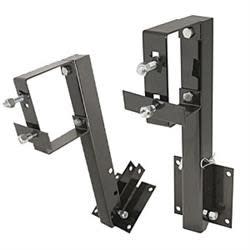 The Ultra-Fab Universal RV Tire Carrier 15-954730. It is a heavy-duty, steel spare tire carrier that bolts onto a 4-inch square RV bumper and can be set up in either a fixed or fold-down position.