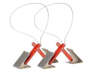 The Fastway 84-00-4840 ONEstep Wheel Chock is a 2-pack, tandem-axle trailer stabilizer designed for fast installation and removal from a standing position, eliminating the need to kneel.