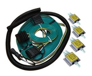 The Roadmaster, Inc. Universal Tow Car Wiring Kit (Part #154) uses a system of diodes to connect your motorhome's lighting system to your towed vehicle's taillights. This allows your towed vehicle's brake, turn signal, and running lights to function.
