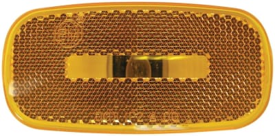 The Amber Clearance Marker Light Complete, V2549A is the Peterson Manufacturing V2549A Amber Clearance Light. It is an incandescent, rectangular, surface-mounted light with a twist-out bulb socket designed for easy bulb access and is popular for RV.