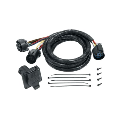 The product number 20110 corresponds to a 7-way fifth-wheel adapter harness designed for GM, Ford, and Dodge trucks with a factory towing package. This "plug-and-play" harness allows you to install a 7-pin connector in your truck bed for a fifth-wheel.
