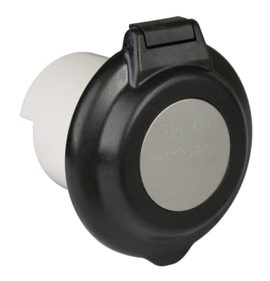 The Marinco ParkPower 304EL-BRV.BLK Contoured Power Inlet. It is a 30-amp, 125-volt inlet designed for use in RV and marine applications. The "304EL.BRV" portion of your query is a part number used by Marinco.