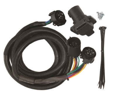 The FIFTH WHEEL WIRING HARNESS 10-700 is a universal 7-way wiring harness with an OEM connector for installing an in-bed 5th wheel or gooseneck trailer hookup.