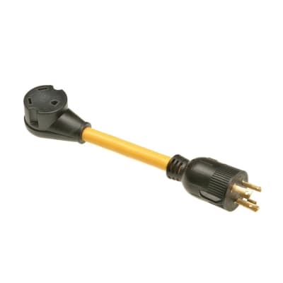 The Arcon 14977 generator adapter is designed to connect a 30 amp RV female pigtail (NEMA TT-30R) to a 30 amp twist-lock generator receptacle (NEMA L5-30P).