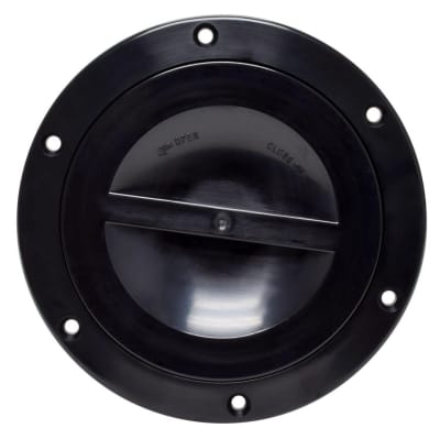 The Valterra A10-2170BKVP Access Hatch is a 4-inch, round, black access panel designed for plumbing, electrical, and cargo areas, commonly used in RVs and boats. It is made of UV-resistant ABS plastic and features a waterproof seal.