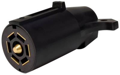 The Valterra A10-7081 is a 7-way round trailer-side wiring connector designed as an easy-to-install, durable replacement part for an RV-style trailer plug. It is made to fit all 7-way RV style vehicle connectors.