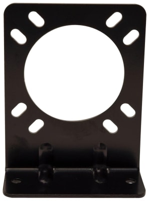 The Valterra A10-9394 trailer wiring mounting bracket is a heavy-duty steel bracket designed for mounting a 7-way RV-style connector on a vehicle's bumper.