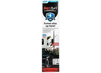 The Camco Gen-Turi Generator Exhaust System 44461 is an air-cooled venting system for RVs that safely diverts dangerous generator exhaust fumes and noise up and away from the ground and above the roofline.