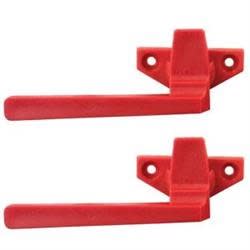 The JR Products 81925 Emergency Window Latch Set is a replacement part for most top-mounted groove strike emergency RV window latches.