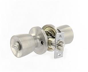 The Valterra L32CS010 is a knob-style, keyed-entry lock made of stainless steel designed for trailer or mobile home entrance doors. It features knobs on both the interior and exterior sides.