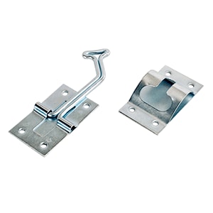 The RV Designer E271 RV Entry Door Holder is a 45-degree angled, T-style door holder made of zinc that secures an RV entry door in the open position.