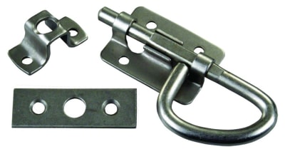 The JR Products 20655 Universal Bolt Latch is a durable, keyless entry handle with a satin nickel finish designed for securing various components in RVs, homes, or other applications.