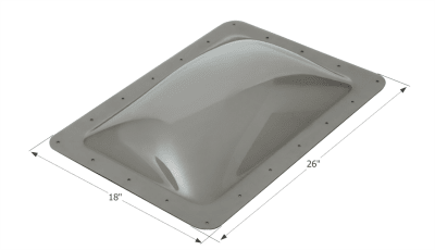 The Icon 12080 is a high-quality replacement bubble-type skylight dome primarily designed for RVs and trailers. The dome itself measures 14" x 22" x 4", while the overall flange (outer) dimensions are 18" x 26".