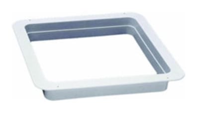 The ROOF VENT TRIM RING GARNISH WHITE 2-1/8", part number 90091B, is a roof vent trim ring manufactured by Heng's Industries designed for RVs, campers, and motorhomes. It is designed to fit standard 14" x 14" vent openings.