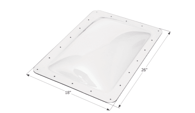 The Icon 01820 Skylight, which fits a standard 14" x 22" rough opening and is made of clear, impact-resistant polycarbonate.