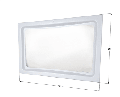 The Icon 12149 Skylight Inner Dome, designed for a 14" x 22" rough opening in RVs. It is made of white ABS plastic with a clear center insert to provide insulation and reduce condensation.