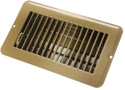 The JR Products 02-28975 dampered floor register is a 4 x 8 inch brown metal register designed for RVs, featuring durable steel construction and a powder-coated finish.