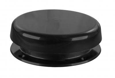 The product "SEWER ROOF VENT BLACK, 02-29115" is a Mushroom Style Plumbing Vent manufactured by JR Products, designed primarily for use in RVs. It is a low-profile, black plastic vent cap with a secure, screw-on design to prevent loss.
