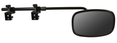 The CIPA Universal Towing Mirror, model 11980, is a clamp-on, adjustable mirror designed to provide an extended line of sight and reduce blind spots when towing a trailer or large load. It mounts directly to most existing vehicle side mirrors.