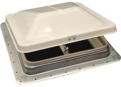 The Heng's 71111A-C1G1 14" x 14" manual roof vent with a white lid, designed for use in RVs, campers, and trailers.