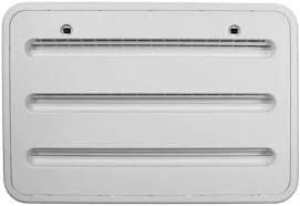 The Dometic Refrigerator Side Vent White, part number 3316941.010, is a lower/upper side-mount vent assembly designed for Dometic RV refrigerators. It is made of durable, polar white plastic and functions as an access door for maintenance.