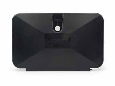 The Thetford B&B Exterior Shower Door Only Black, part number 94189, which is a direct OEM replacement part made in the USA. It is fade-resistant, UV stable, and impact and road salt resistant.