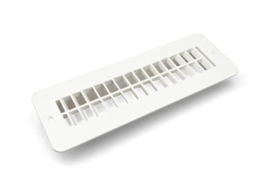 The B&B Molders 94256 Floor Register, a rectangular, polar white, undampered register designed primarily for RV and manufactured home use.