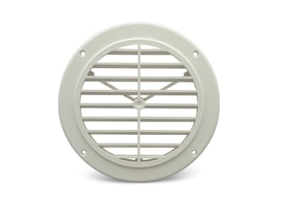 The B&B Molders 94274 RV Heating/Cooling Ceiling Vent Register is a round, white, undampered vent designed as a direct OEM replacement for RV ventilation systems. It features a 360-degree rotation for optimal airflow control.