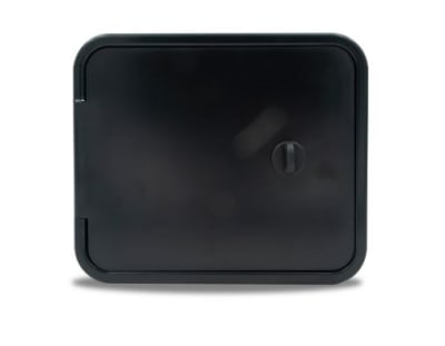 The B&B Molders Thetford 94311 is an electrical cord multi-purpose hatch in black, primarily used for RVs and mobile homes to provide a secure, weatherproof pass-through for power cables.