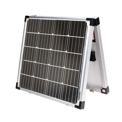 The GO POWER 90 WATT PORTABLE SOLAR PANEL KIT, GP-PSK-90 is a 90-watt portable solar kit with a built-in 10-amp charge controller designed for versatile battery charging for RVs, boats, and other battery-powered devices.